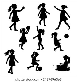 girl paying collection - vector silhouette