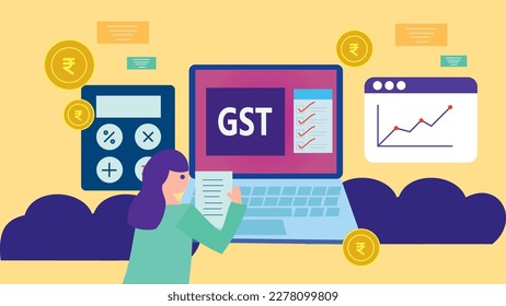 Girl Paying GST Online on her laptop showing Facility of online GST payments through websites in India.
