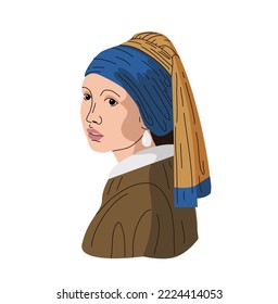 The girl with a pearl earring is drawn in vector. Print for clothes. Creative print on a T-shirt.