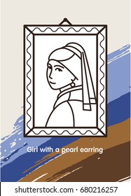 Girl with a pearl earring. The famous painting of Vermeer. Icon vector.