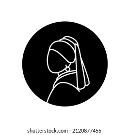 The Girl With A Pearl Earring icon vector. Line drawing.