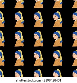 Girl with a Pearl Earring line art, pattern, textile