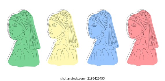 Girl with a Pearl Earring line art, color spots