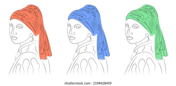 Girl with a Pearl Earring line art, color spots