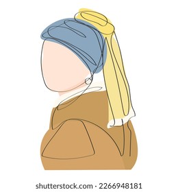 Girl with a pearl earring. Painting in the style of one-line minimalism