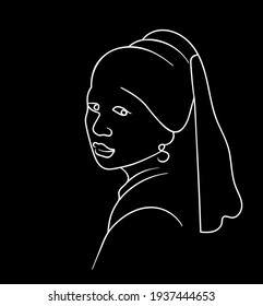 Girl With A Pearl Earring. Vector Illustration.