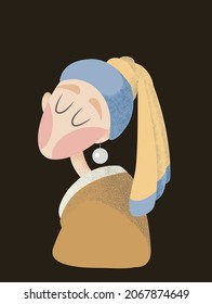 Girl with a Pearl Earring. Vector illustration. T-Shirt design and printing, clothes, postcards, greeting cards. Simply vector illustration Girl with a pearl earring by Johannes Vermeer. 