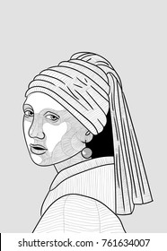 Girl With A Pearl Earring. Vector Illustration.