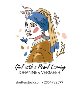 The Girl With The Pearl Vector Portrait, artist Vermeer.