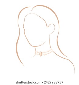 girl with the pearls. Vector illustration. Feminine logo. For natural cosmetics, spa, beauty salon. Isolated on a white background.