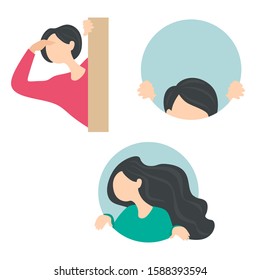 A girl peeps out ... Vector isolates of characters in cartoon flat style. White background
