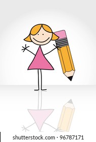 girl with pencil drawing  with shadow. vector illustration