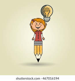 girl pencil idea icon vector illusration graphic