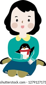 a girl and penguin