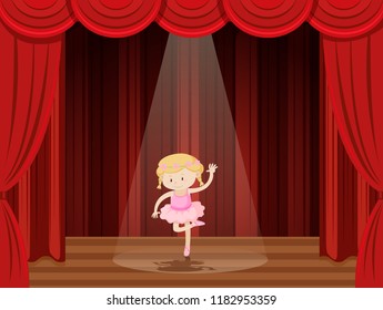A girl perform ballet on stage illustration