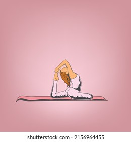  Niña haciendo ejercicio de aeróbic y meditando de actividad en casa. Joven sentada en posición de yoga y meditando. Práctica física y espiritual. ilustración vectorial
