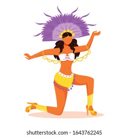 Girl performing samba flat color vector faceless character. Latino lady on heels. Female in purple crown. Dancing woman isolated cartoon illustration for web graphic design and animation