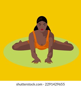 The girl performs the exercise in the frog pose.