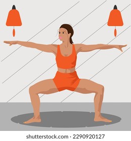 Das Mädchen führt die Übung in der Göttin Pose durch.