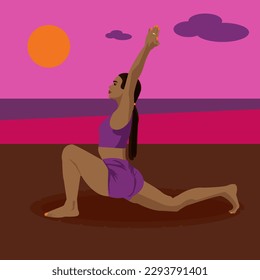The girl performs an exercise - a low lunge.