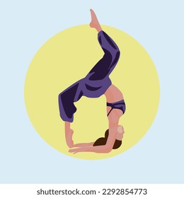 The girl performs a handstand.