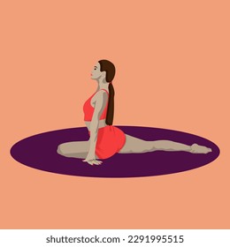 The girl performs the pigeon exercise.