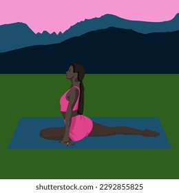 The girl performs the pigeon exercise.