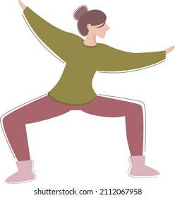 The girl performs qigong and tai chi exercises. Sports exercises, healthy lifestyle. Vector illustration, flat style