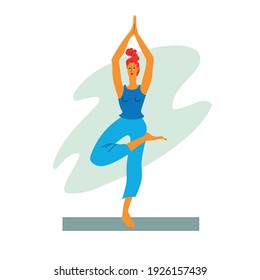 Girl performs yoga exercises - vector illustration