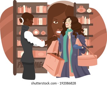 girl in a perfume shop with purchases