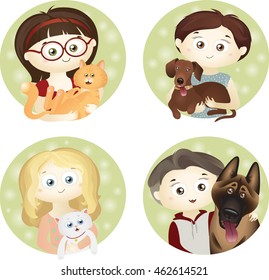 Girl and Pet Avatars Set. Eps10