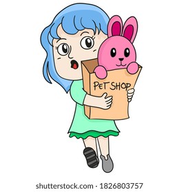 girl from pet shop. cartoon illustration sticker