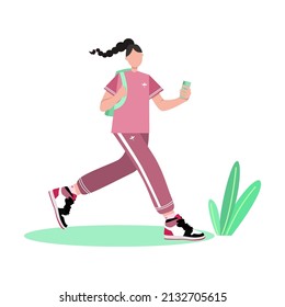 Girl with phone and headphones. Sporty style