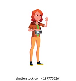 girl photographer on photo session cartoon vector. girl photographer on photo session character. isolated flat cartoon illustration