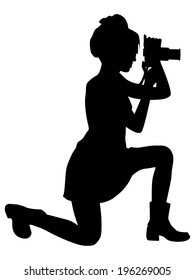 Girl photographer taking a picture, vector 