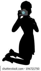 Girl photographer taking a picture, vector