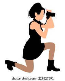 Girl photographer taking a picture, vector 