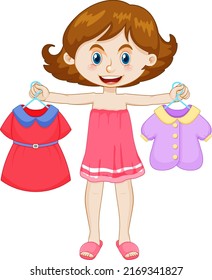 Girl picking up dress on white background illustration