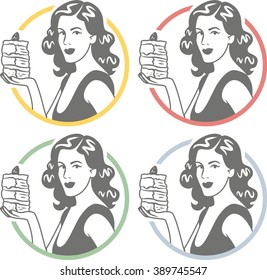 girl with a piece of cake sign circle color set