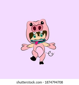 girl with pig costume. good use for sticker streetwear or t-shirt design