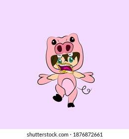 girl with pig costume. good use for sticker streetwear or t-shirt design