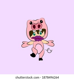 girl with pig costume. good use for sticker streetwear or t-shirt design