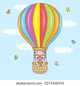 girl pig in glasses in a balloon