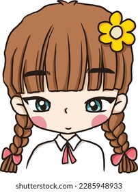 Girl pigtail student cartoon doodle kawaii anime coloring page cute illustration drawing clip art character chibi manga comic