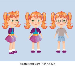 Girl with pigtails front and side view
