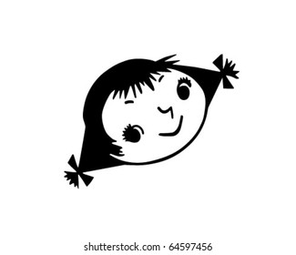 Girl With Pigtails - Retro Clipart Illustration