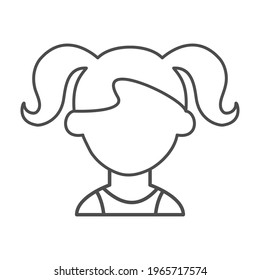 Girl with pigtails. Simple editable linear icon, empty outline. Flat style