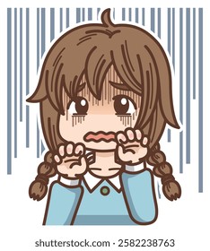 A girl with pigtails who is nervous