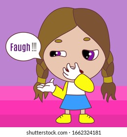 girl with pigtails wrinkled up and squeezed her nose with her fingers because it smells bad around, she says Faugh !, a color vector illustration on an isolated background