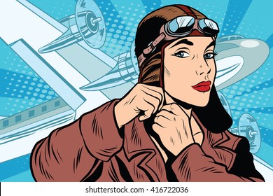 girl pilot prepares for departure